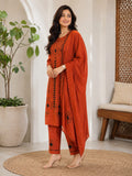 Orange Pure Chanderi Applique Work Suit Set
