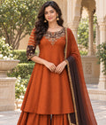 Orange Chanderi Silk Palazzo Set with Zardozi Work & Organza Dupatta