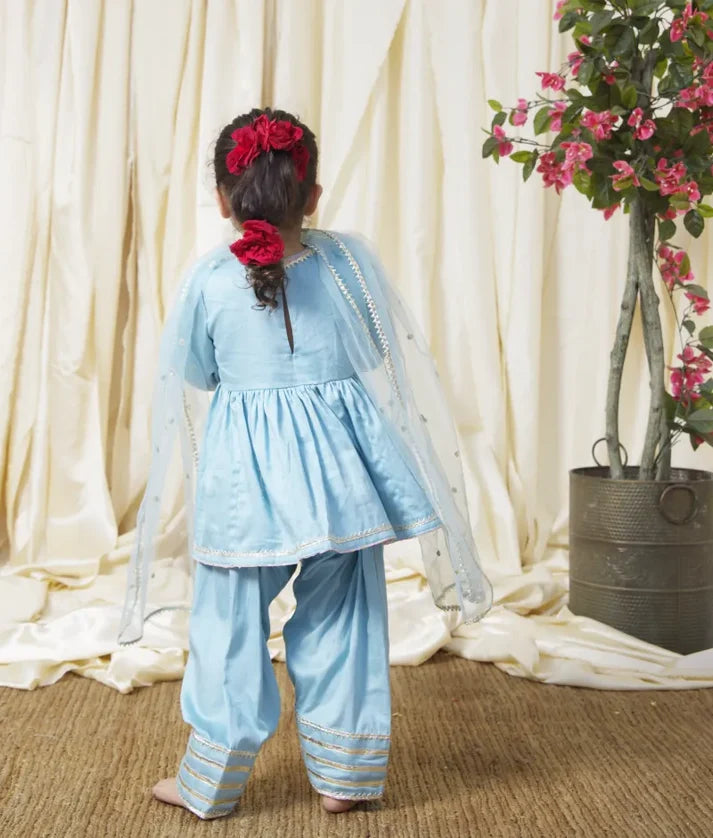 Blue Gota Tulip Peplum Kurti Set