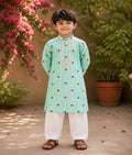 Green Heart & Stripe Printed Kurta with Salwar