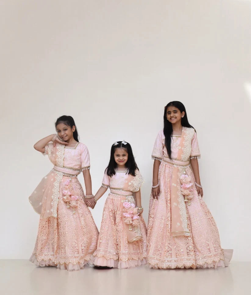 Peach Thread Lehenga Choli Set