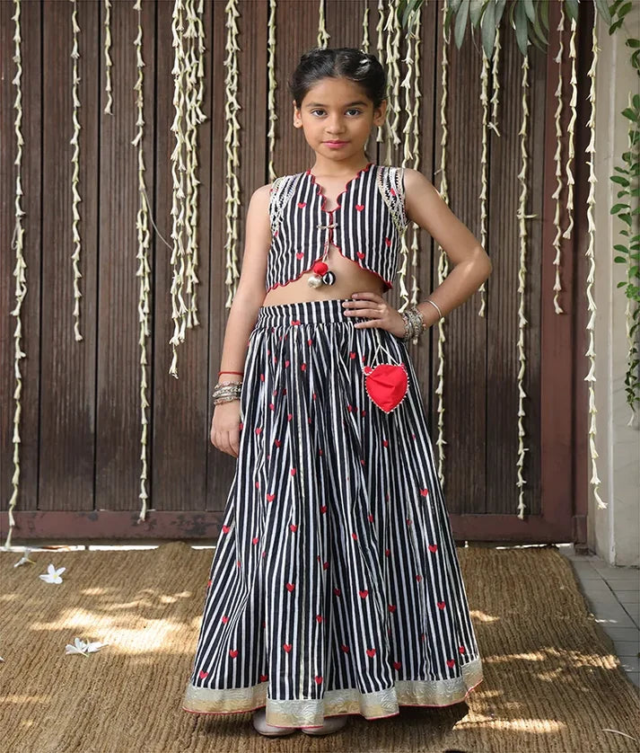 Black Heart & Stripe Printed Lehenga Set