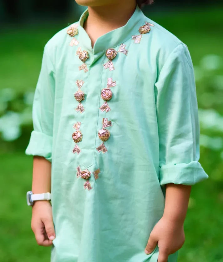 Green Gota Rose Embroidered Kurta Set
