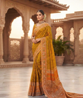 Mehandi patola silk saree with geometric patterns and hand zardozi and sequence work