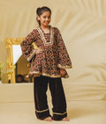 BROWN PRINTED VELVET KURTI WITH SALWAR