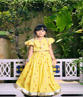 Yellow Heart & Stripe Printed Lehenga Set