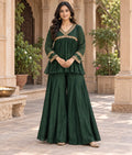 Dark Green Silk Palazzo Set with Zardozi Work