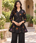 Black Chanderi Silk Co-ord Set with Floral Thread Work