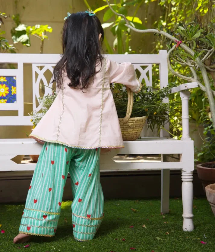 Peach Kurti with Heart Printed Farshi Salwar