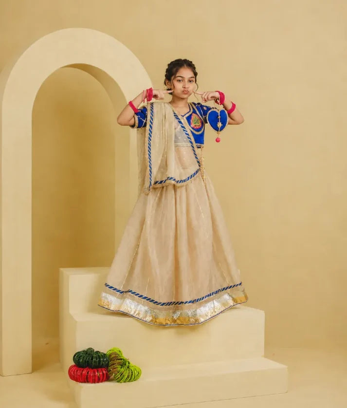 Blue Aangi Work Choli with Lehenga Set