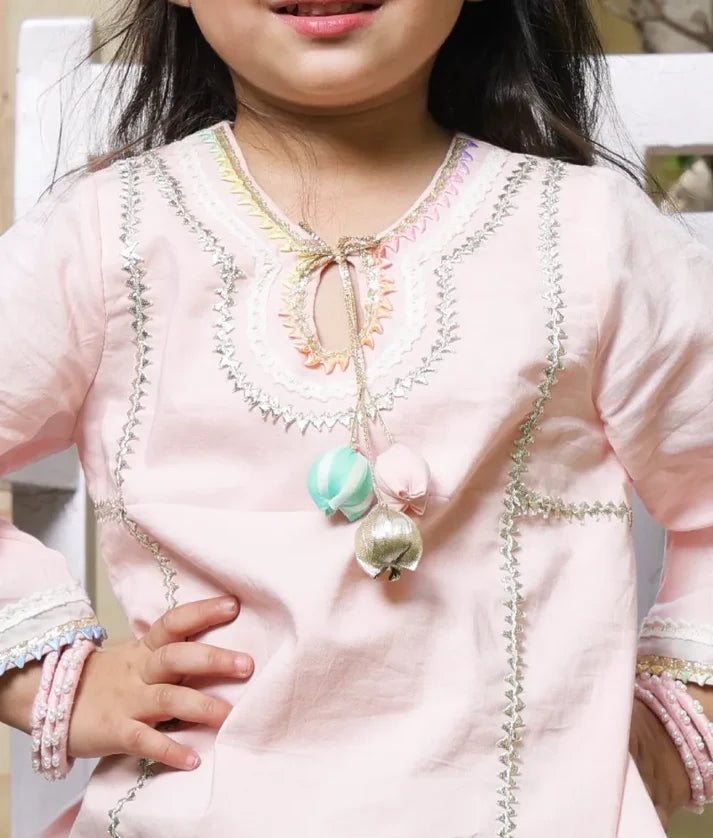 Peach Kurti with Heart Printed Farshi Salwar