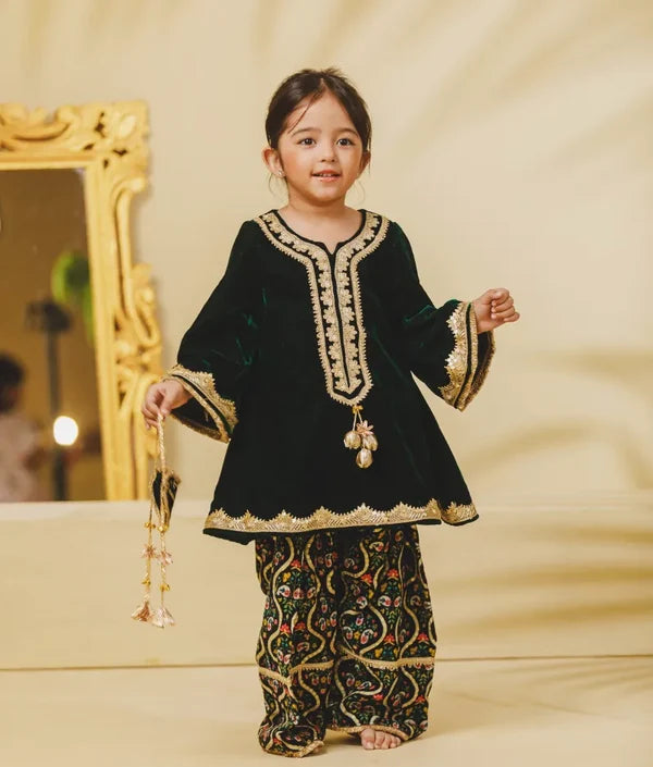 Green Velvet Kurti with Salwar