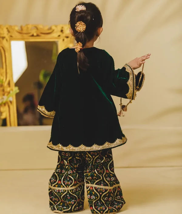 Green Velvet Kurti with Salwar
