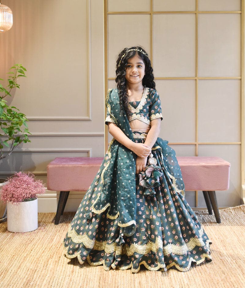 GREEN PRINTED LEHENGA CHOLI & DUPATTA