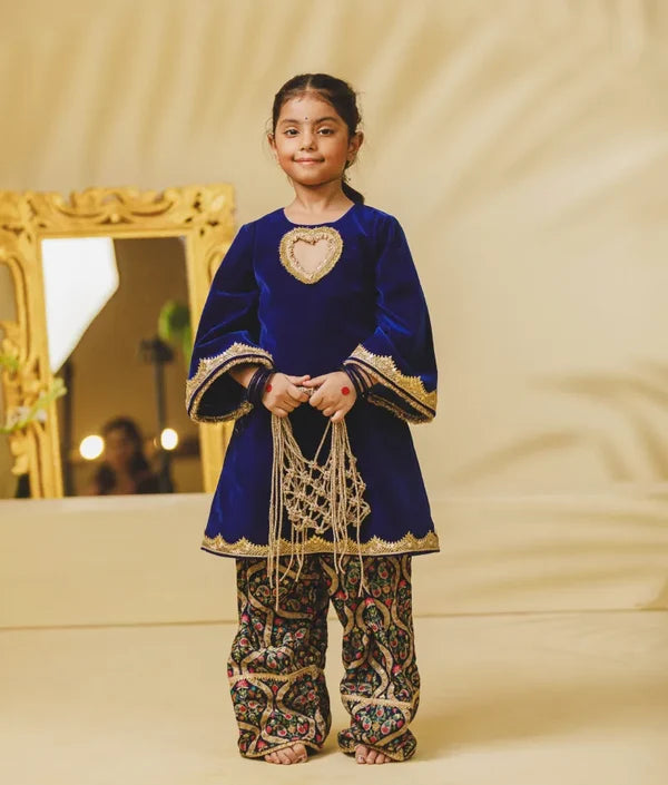 Blue Velvet Kurti with Salwar