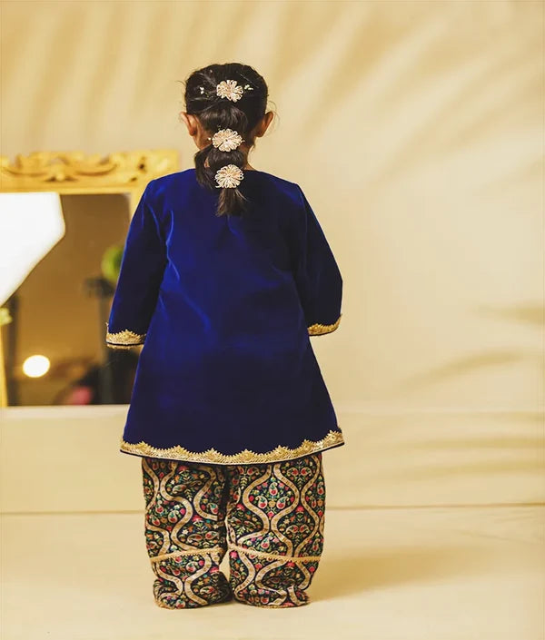 Blue Velvet Kurti with Salwar