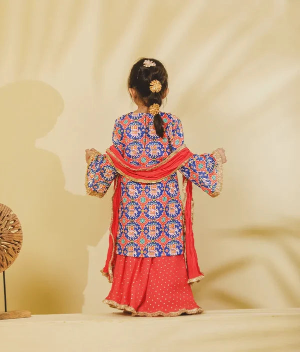 Blue Patola Printed Kurti with Sharara Set