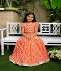 Orange Heart & Stripe Printed Lehenga Set