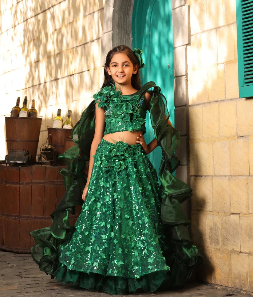 Green Butterfly Lehenga