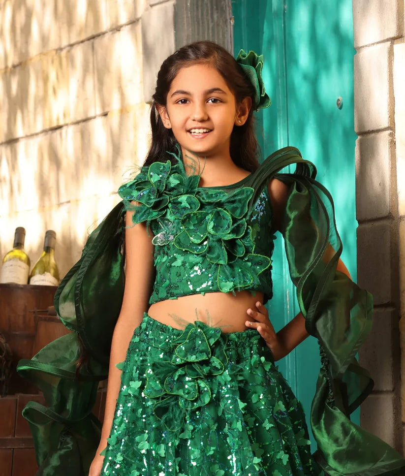 Green Butterfly Lehenga