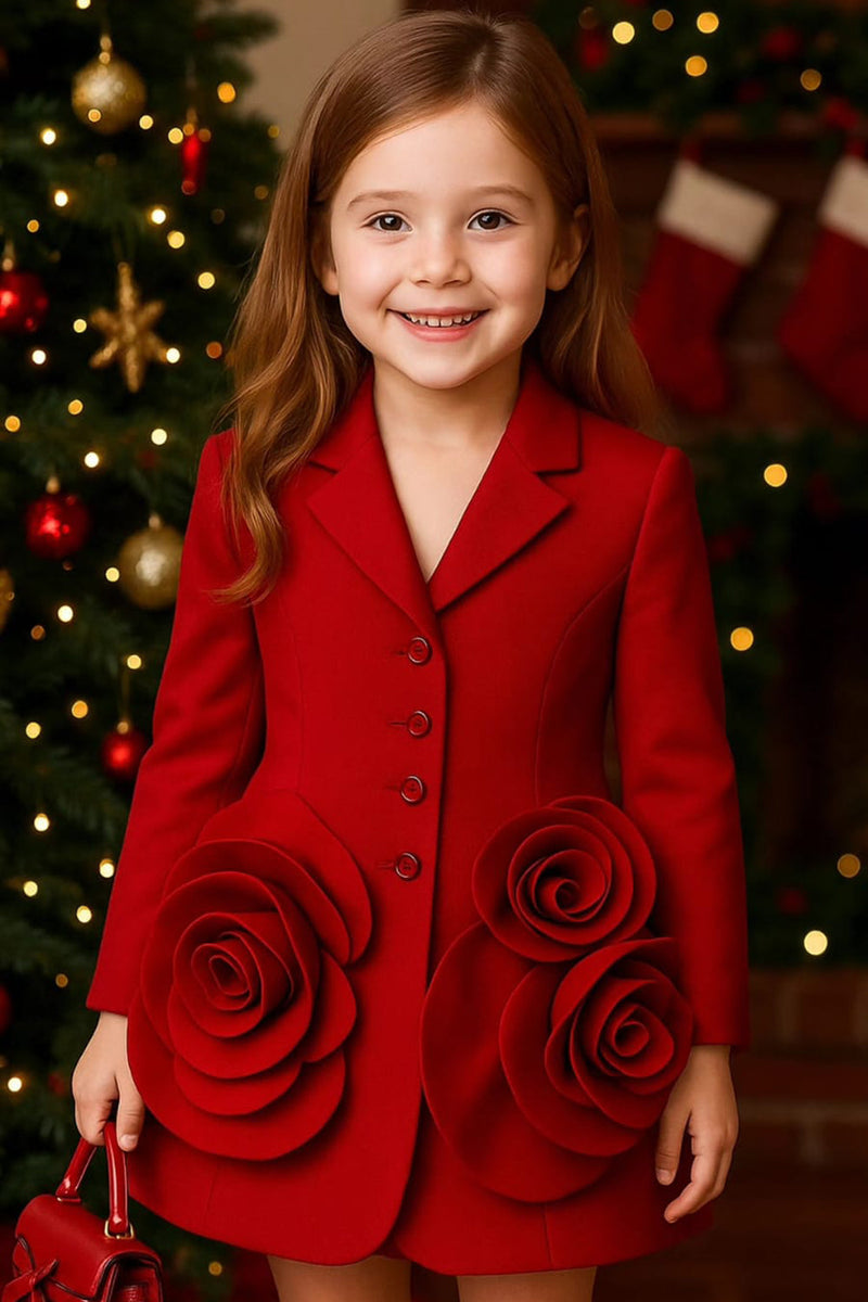 Elegant Red Rose Embellished Girls Party Blazer Dress | Festive & Wedding Party Wear