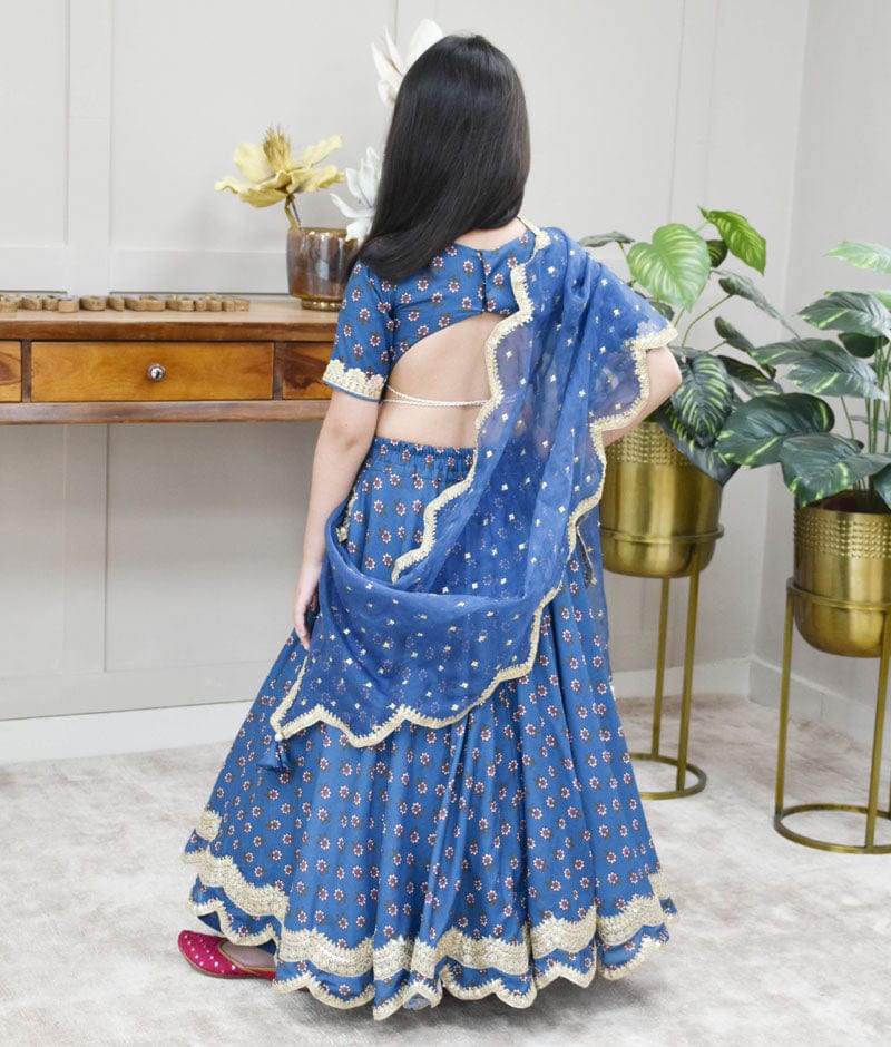 Blue Printed Lehenga Choli & Dupatta