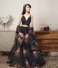Black Crop Top with Printed Skirt