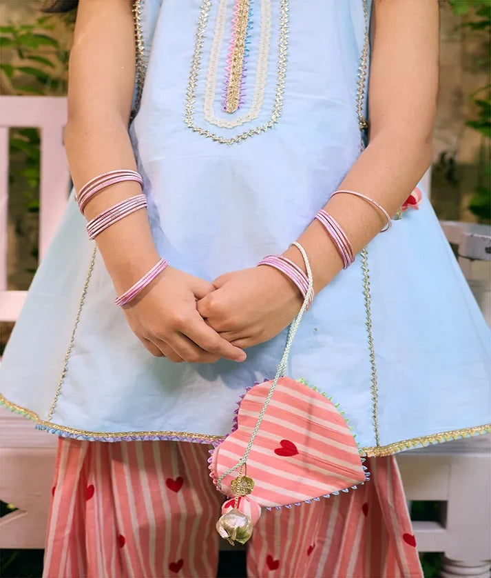 Blue Kurti with Heart Printed Farshi Salwar