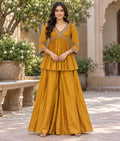 Yellow Silk Palazzo Set with Zardozi Work