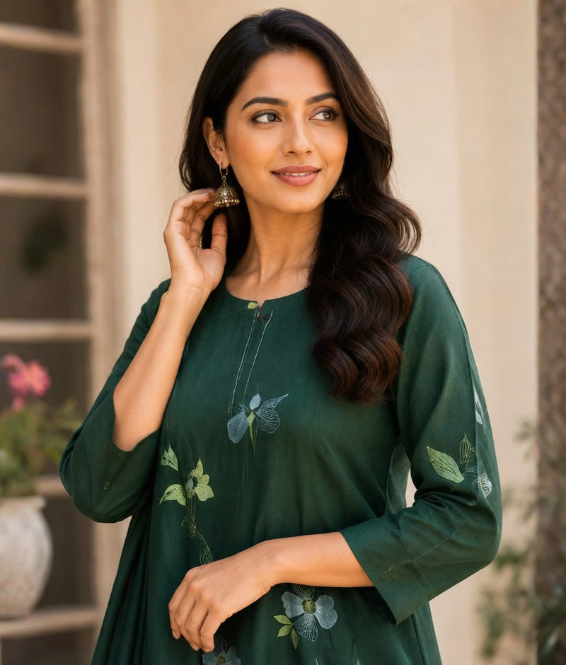 Emerald Green Chanderi Silk Applique & Thread Work Pant Set with Mull Cotton Dupatta – 5XL
