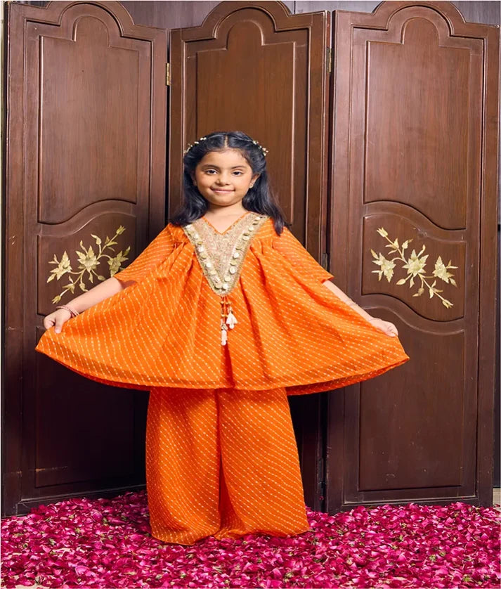 Orange Bandhej Kurti with Sharara