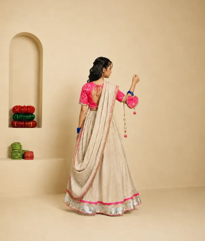 Pink Aangi Work Choli with Lehenga Set