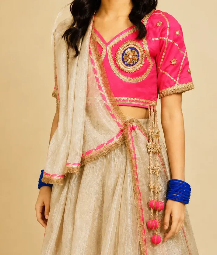 Pink Aangi Work Choli with Lehenga Set