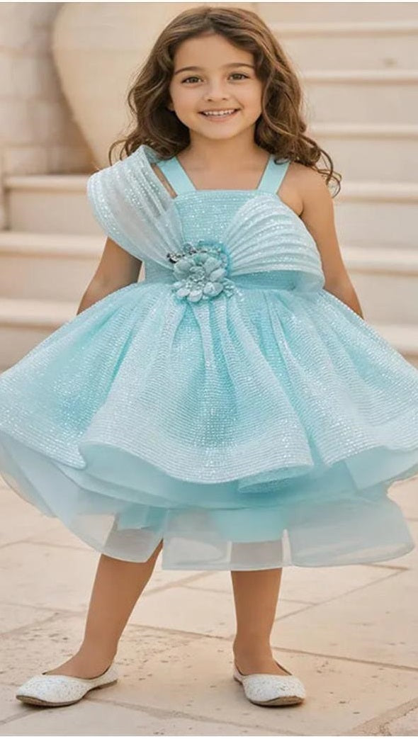 Dreamy Aqua Blue Princess Dress | Shimmering Tulle Party Gown for Girls