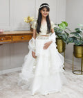 Golden Net Off-White Organza Embroidery Lehenga Set