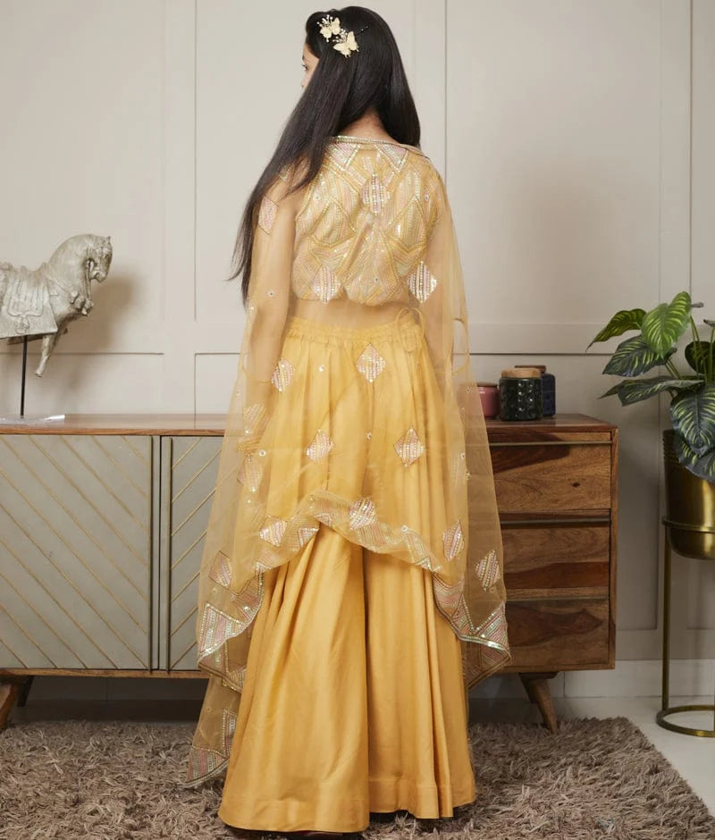 Mustard Crop Top Pant Set