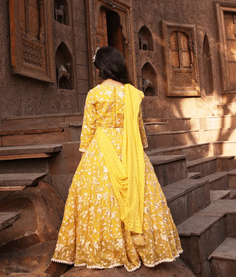 Yellow Parsi Work Lehenga Set