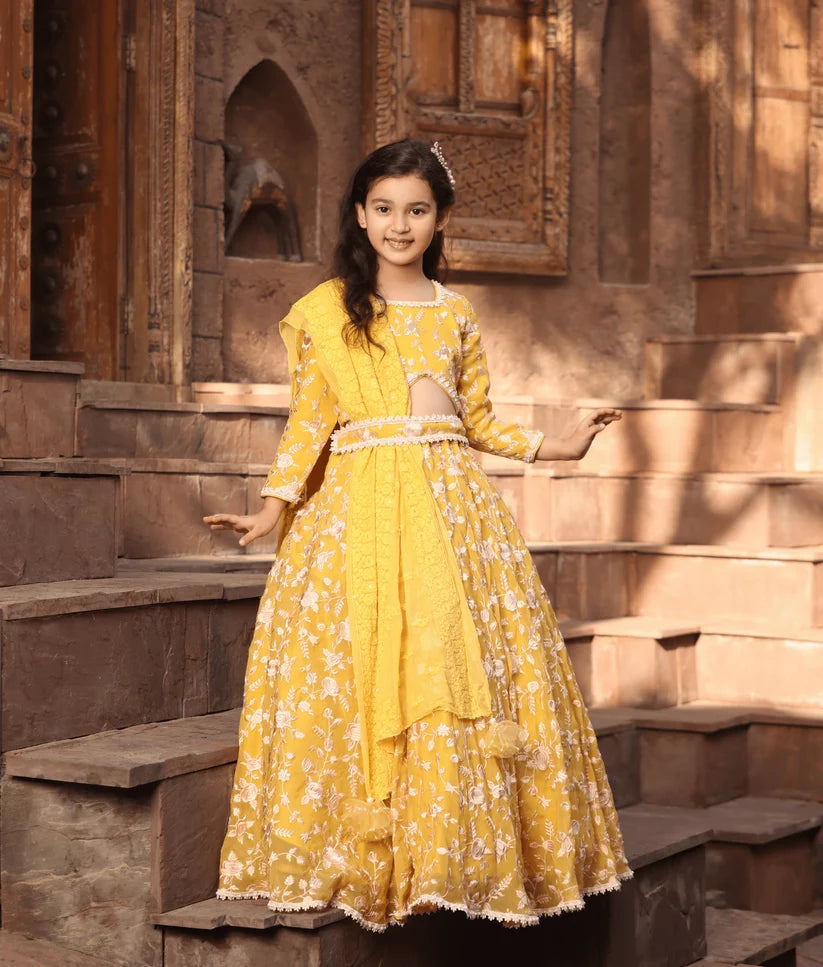 Yellow Parsi Work Lehenga Set