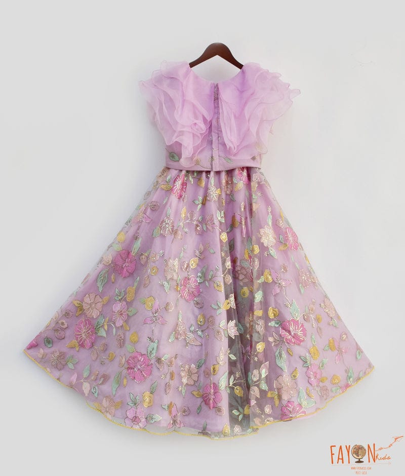 Lilac Embroidery Lehenga & Organza Frill Top