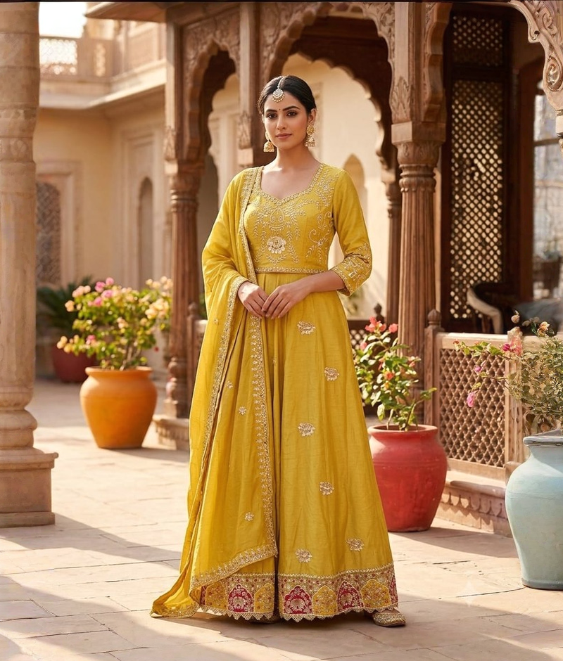 Yellow Tissue Lehenga with Palla & Zardozi Work & Tissue Dupatta
