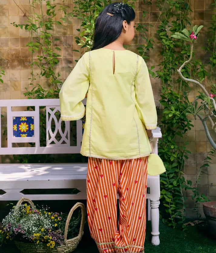 Yellow Kurti with Heart Printed Farshi Salwar