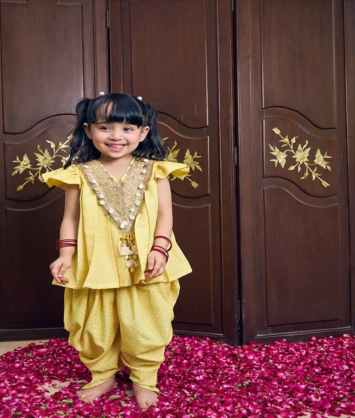 Yellow Bandhej Kurti with Dhoti