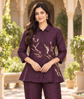 Purple Organza Co-ord Set with Sequin, Pearl, Kardana & Thread Work