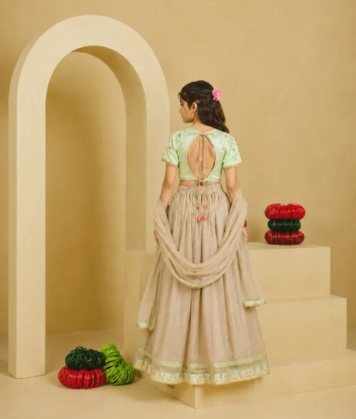 Aangi Green Work Choli with Lehenga Set