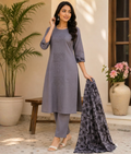 Grey Chanderi Silk Suit with Printed Mull Dupatta – 5XL
