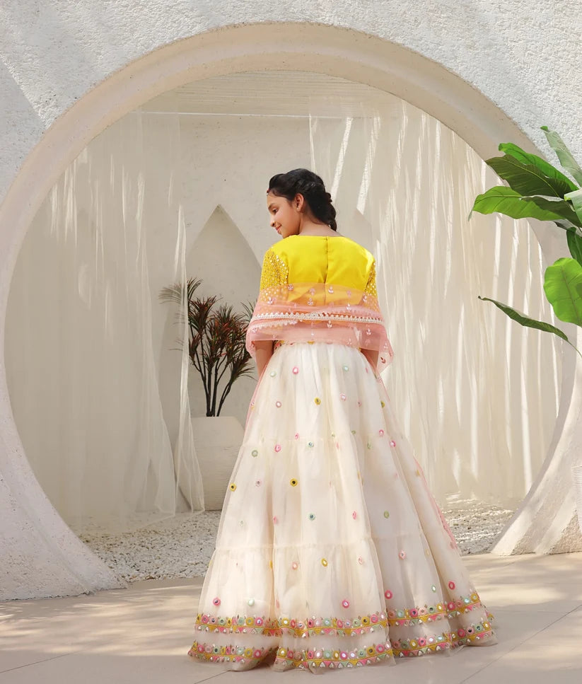YELLOW MIRROR EMBROIDERED CHOLI WITH LEHENGA