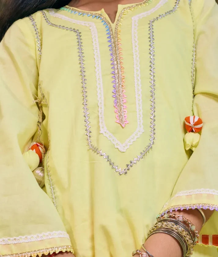 Yellow Kurti with Heart Printed Farshi Salwar