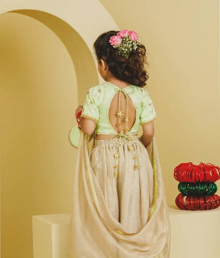 Aangi Green Work Choli with Lehenga Set