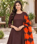 Coffee Chanderi Silk Suit with Thread Work & Cotton Dupatta