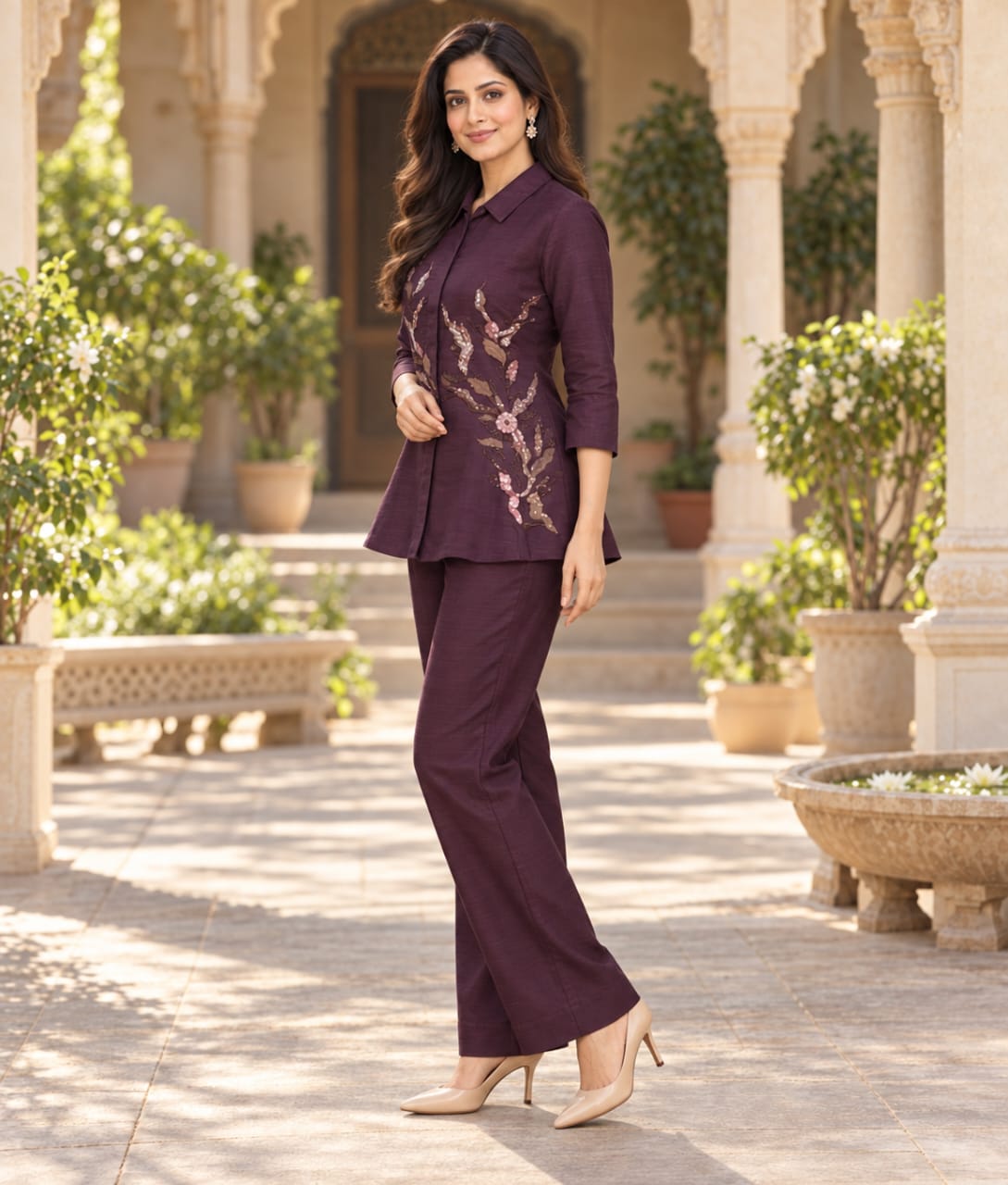 Purple Organza Co-ord Set with Sequin, Pearl, Kardana & Thread Work
